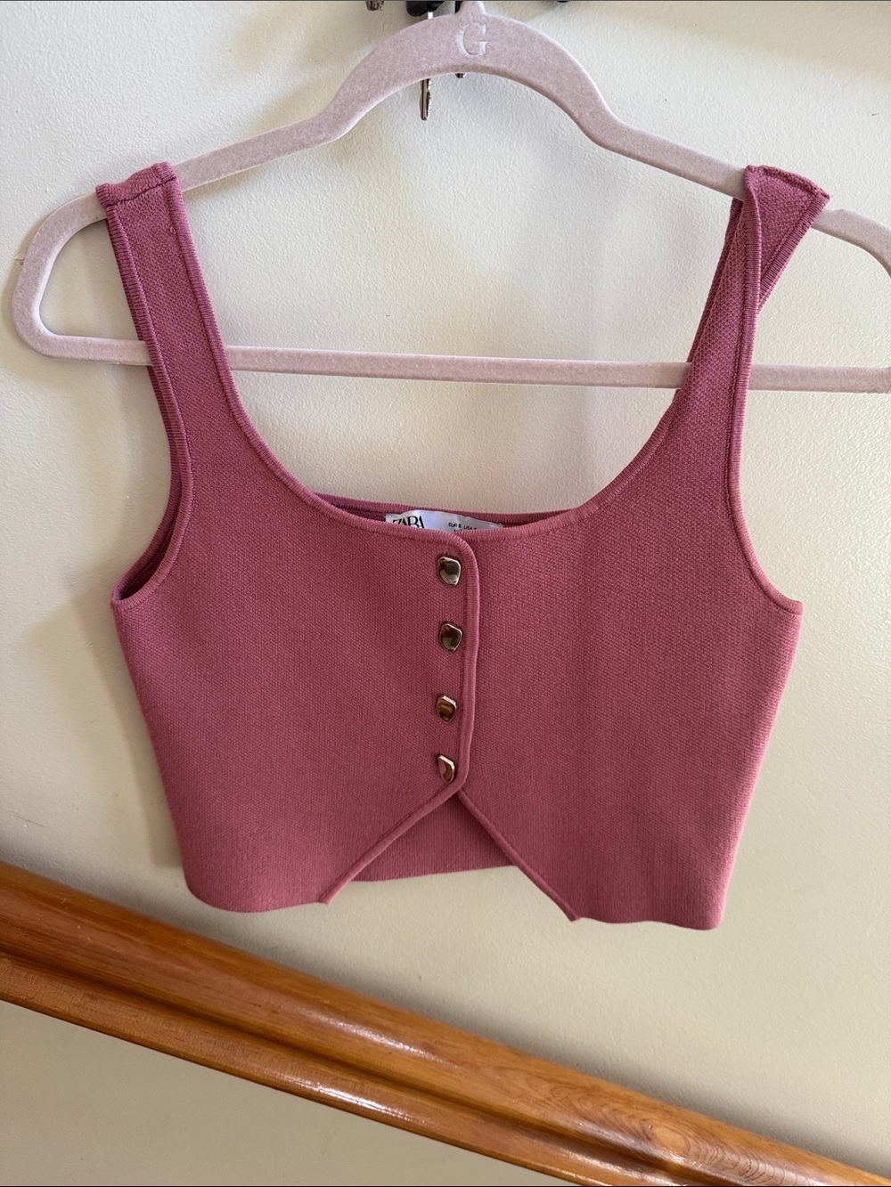 Zara Dusty Rose Cropped Button Top